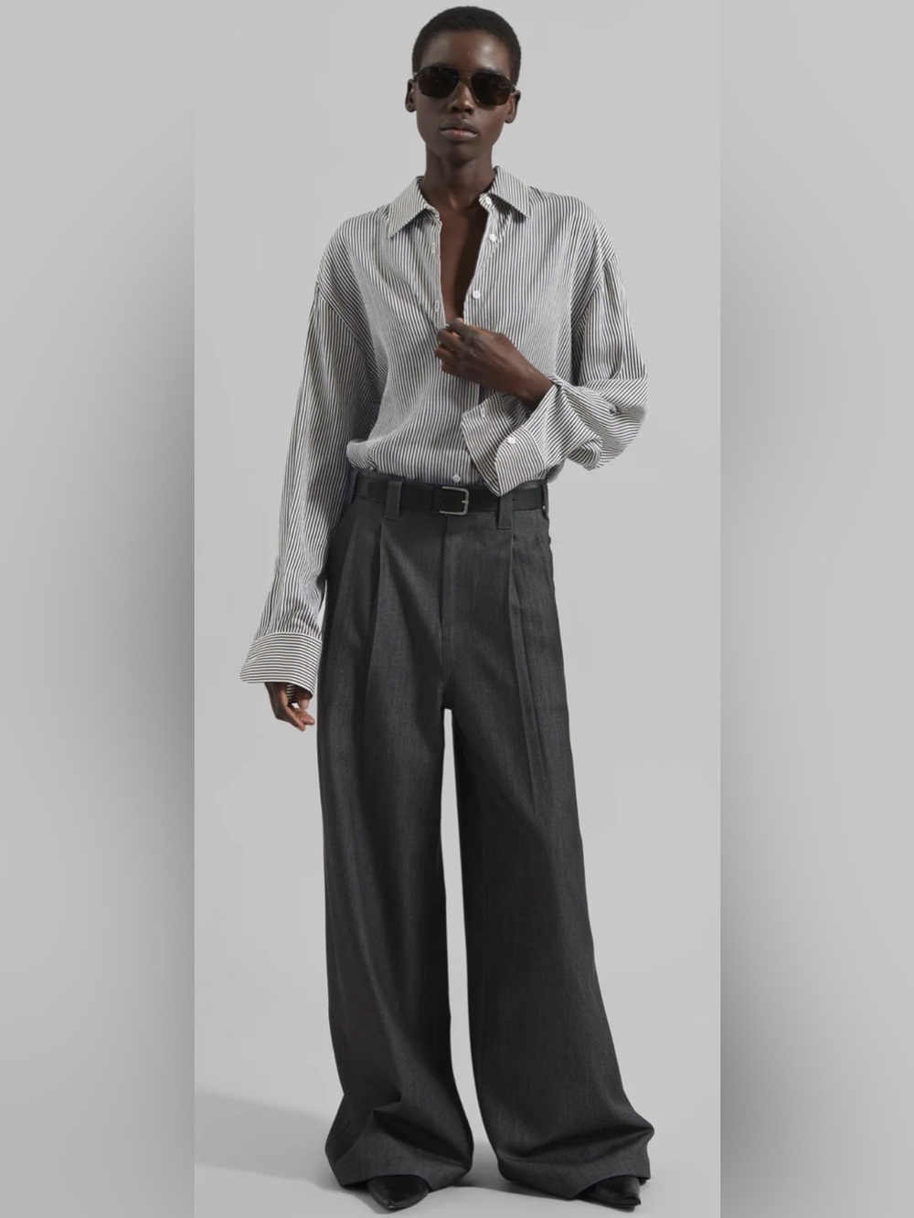 The Frankie Shop Dellore Pleated Wide Leg Denim Pants Gray Small S $189 31”